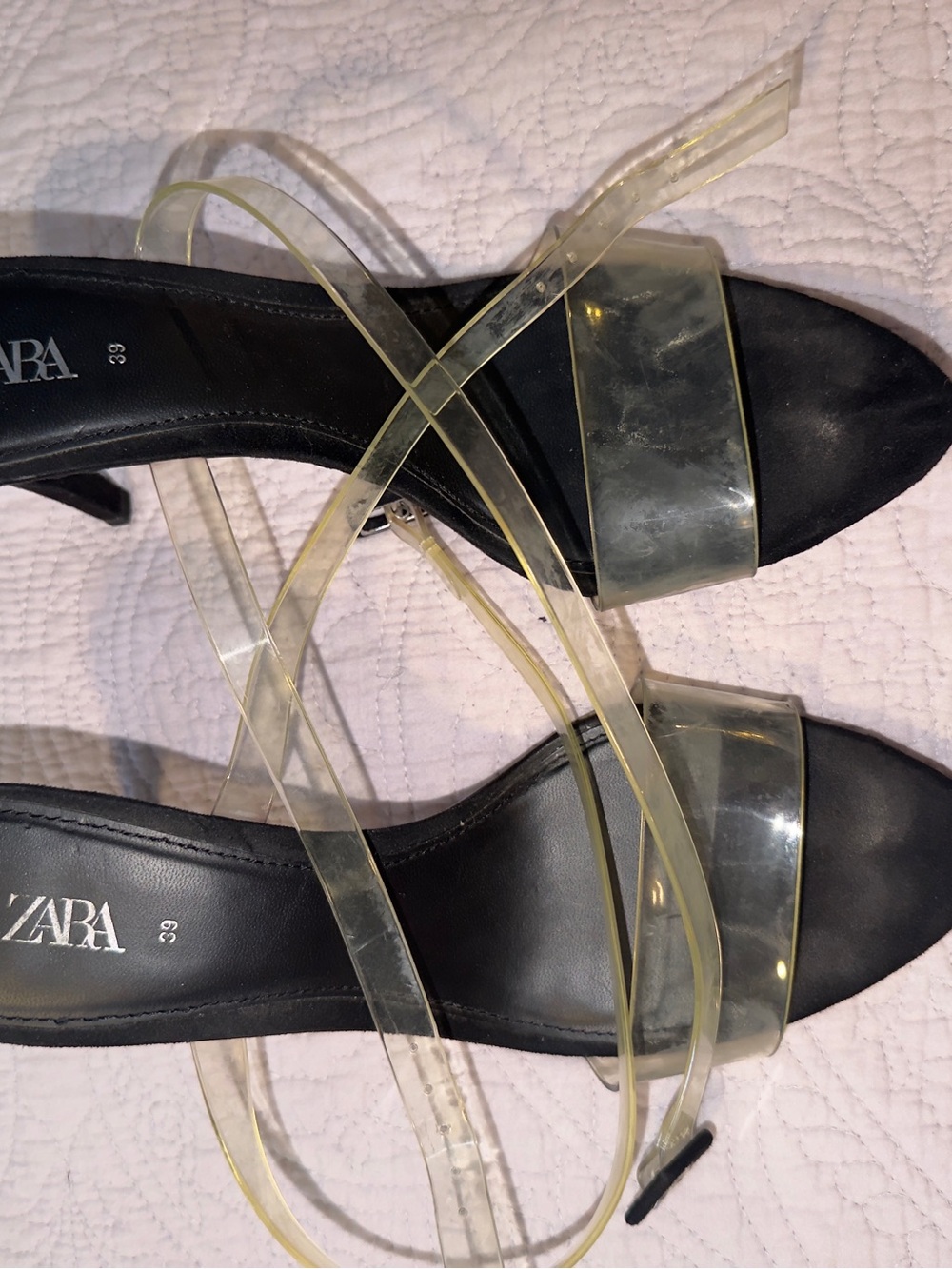 ZARA Black Footbed Clear Strap Heels